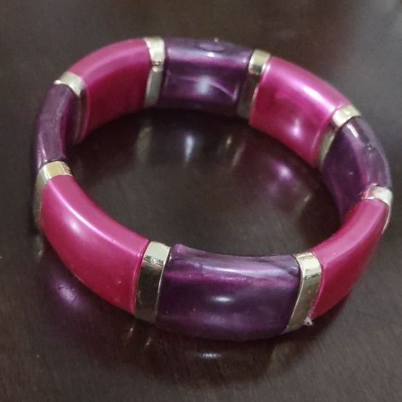 Women's Gold Purple and Pink Stretch Bracelet - Picture 2 of 5